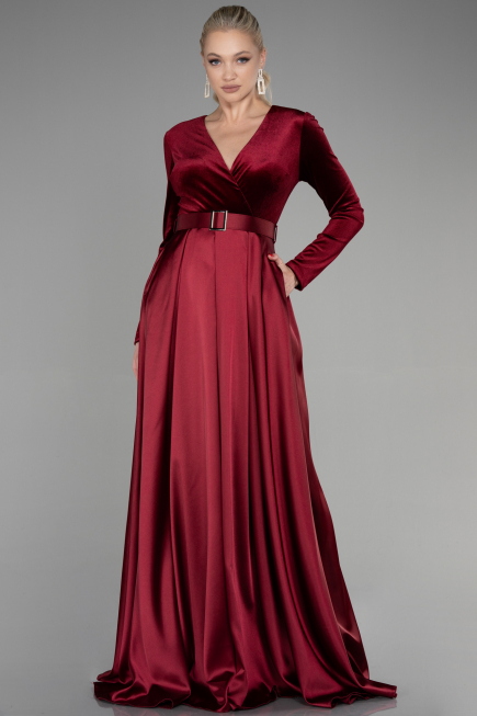 Weinrot Abendkleid Lang ABU1523