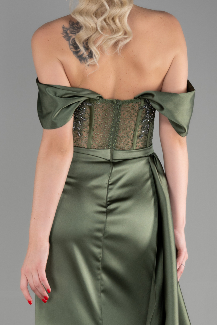 Öl Grün Abendkleid Satin Lang ABU3446