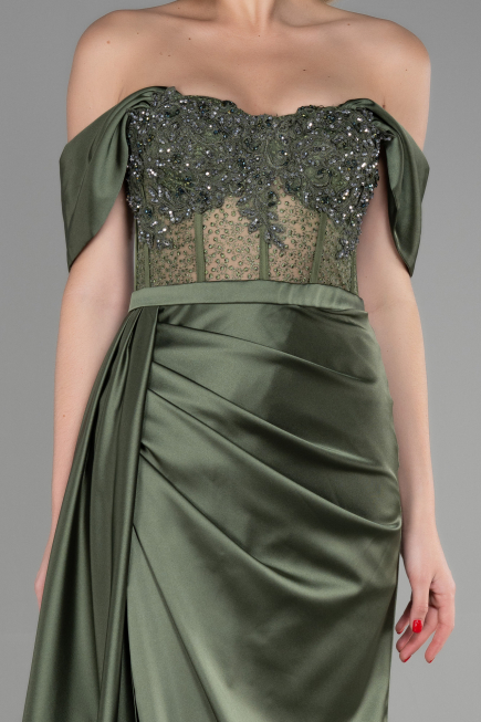 Öl Grün Abendkleid Satin Lang ABU3446