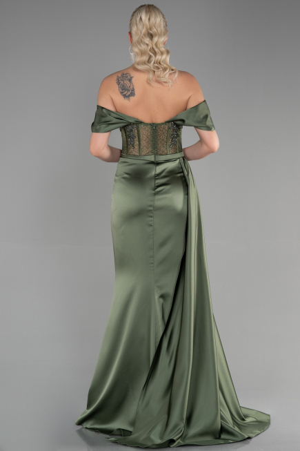 Öl Grün Abendkleid Satin Lang ABU3446