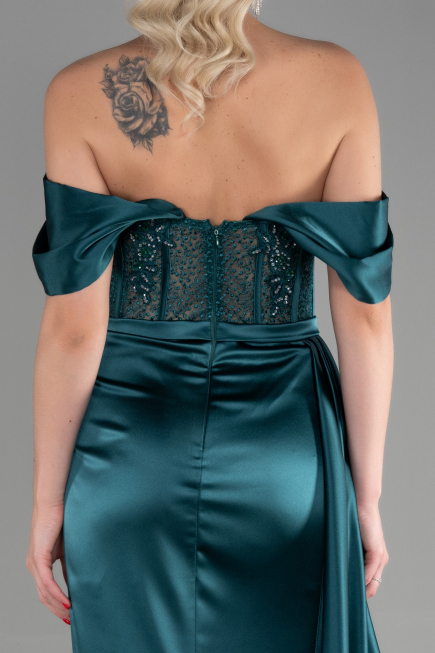 Abendkleid Lang Satin Smaragdgrün ABU3446