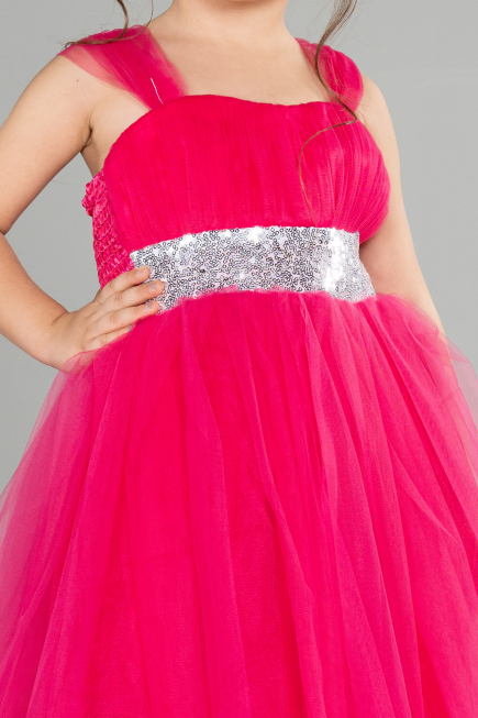 Fuchsie Abendkleid Für Kinder Lang ABU3031