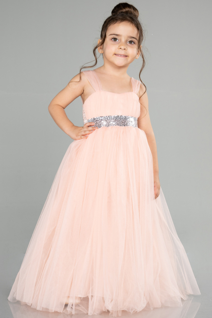 Lachs Abendkleid Für Kinder Lang ABU3031