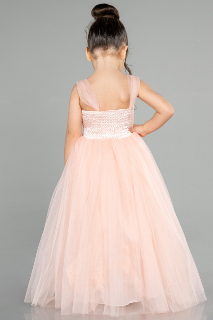 Lachs Abendkleid Für Kinder Lang ABU3031