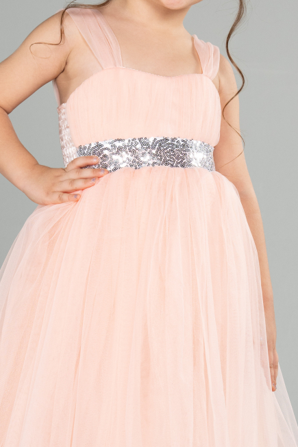 Lachs Abendkleid Für Kinder Lang ABU3031