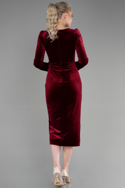 Partykleid Midi Samt Weinrot ABK1896