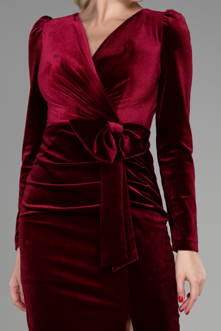 Partykleid Midi Samt Weinrot ABK1896
