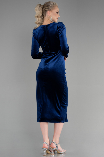 Partykleid Midi Samt Marineblau ABK1896