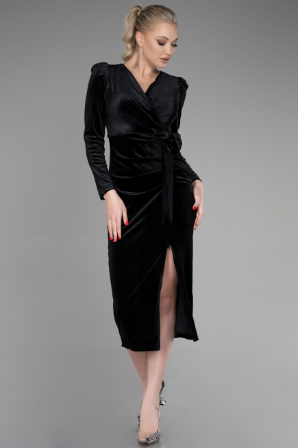 Partykleid Midi Samt Schwarz ABK1896