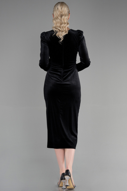 Partykleid Midi Samt Schwarz ABK1896
