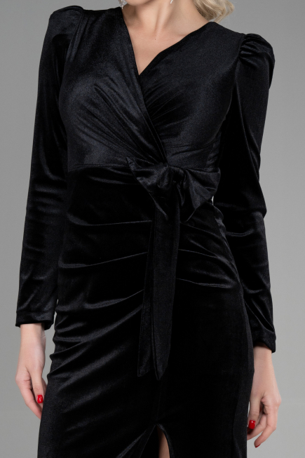 Partykleid Midi Samt Schwarz ABK1896