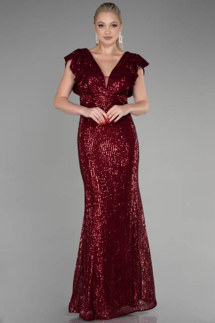 Abendkleid im Meerjungfrau-Stil Lang Weinrot ABU1481