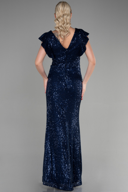 Abendkleid im Meerjungfrau-Stil Lang Marineblau ABU1481