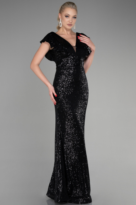 Abendkleid im Meerjungfrau-Stil Lang Schwarz ABU1481