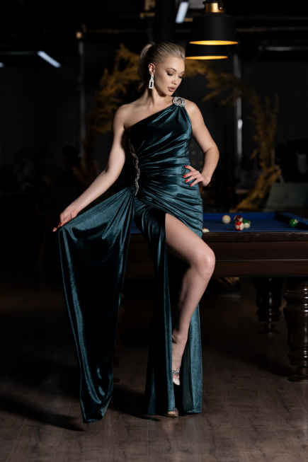 Grün Abendkleid Samt Lang ABU3365