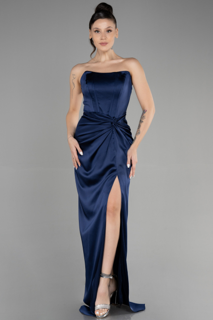 Abschlusskleid Lang Satin Marineblau ABU3474