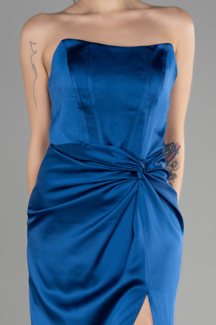 Abschlusskleid Lang Satin Azurblau ABU3474