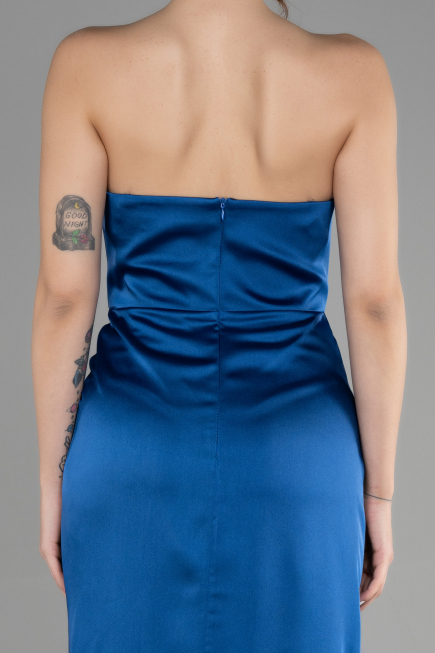 Abschlusskleid Lang Satin Azurblau ABU3474