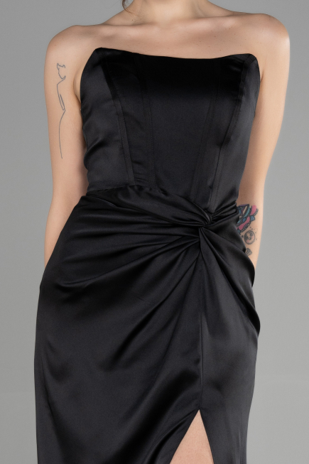 Abschlusskleid Lang Satin Schwarz ABU3474