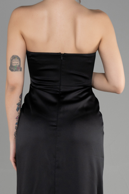 Abschlusskleid Lang Satin Schwarz ABU3474