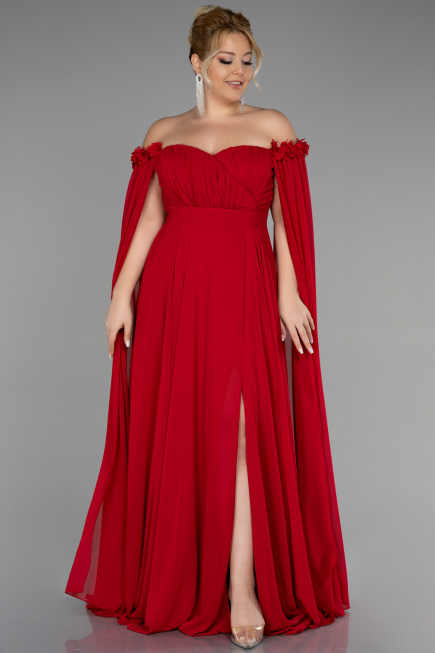 Kleider in Großen Größen Lang Chiffon Rot ABU3464