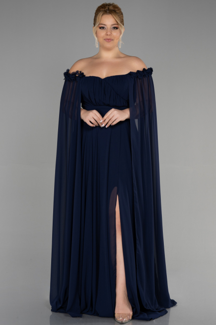 Kleider in Großen Größen Lang Chiffon Marineblau ABU3464