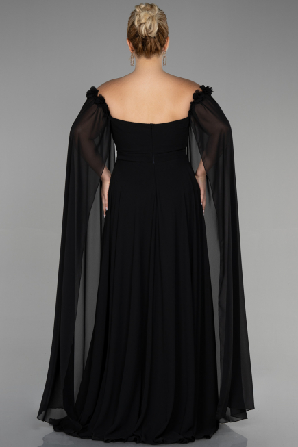 Kleider in Großen Größen Lang Chiffon Schwarz ABU3464