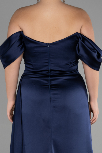 Kleider in Großen Größen Lang Satin Marineblau ABU3469