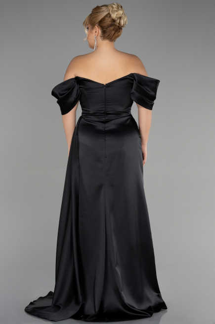 Kleider in Großen Größen Lang Satin Schwarz ABU3469