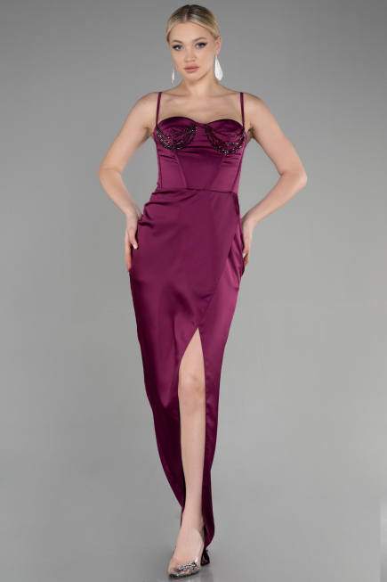 Abendkleid Lang Satin Pflaume ABU3390