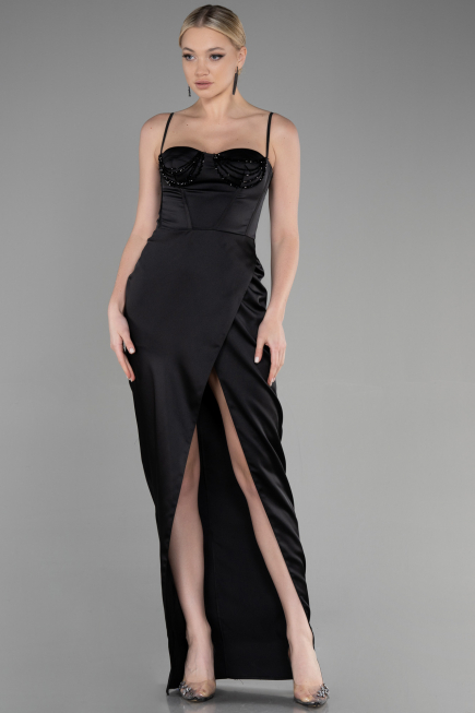 Abendkleid Lang Satin Schwarz ABU3390