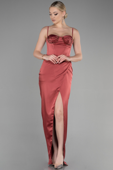 Abendkleid Lang Satin Zimtfarben ABU3390