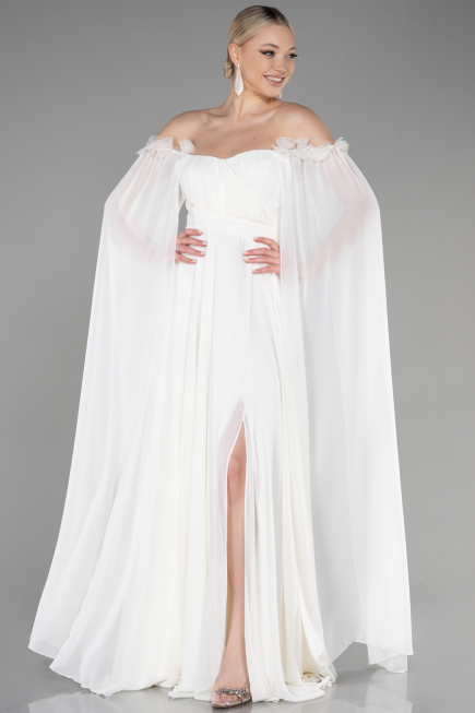 Standesamtkleid Lang Chiffon Weiß ABU3462