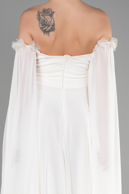 Standesamtkleid Lang Chiffon Weiß ABU3462