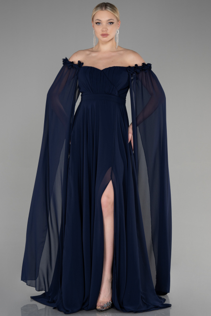 Standesamtkleid Lang Chiffon Marineblau ABU3462