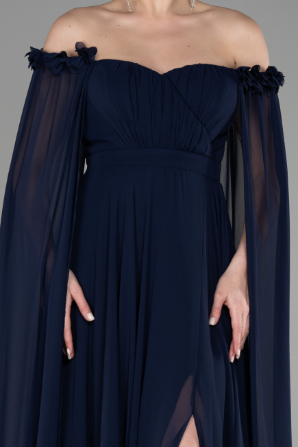 Standesamtkleid Lang Chiffon Marineblau ABU3462