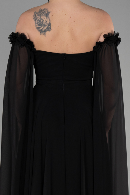 Standesamtkleid Lang Chiffon Schwarz ABU3462