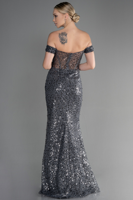 Abendkleid Lang Schuppig Anthrazit ABU3498