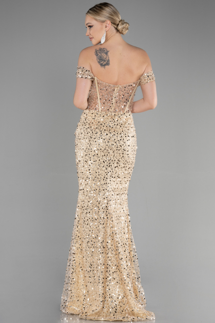 Abendkleid Lang Schuppig Gold ABU3498