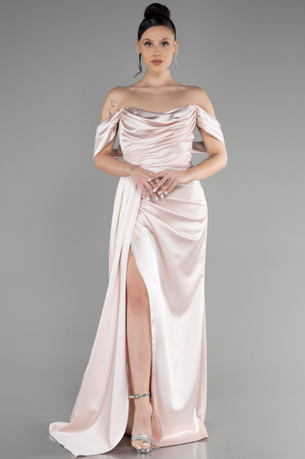 Abschlusskleid Lang Satin Beige ABU3514