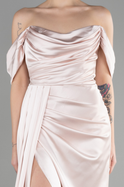 Abschlusskleid Lang Satin Beige ABU3514