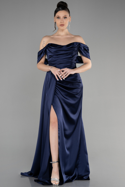 Abschlusskleid Lang Satin Marineblau ABU3514