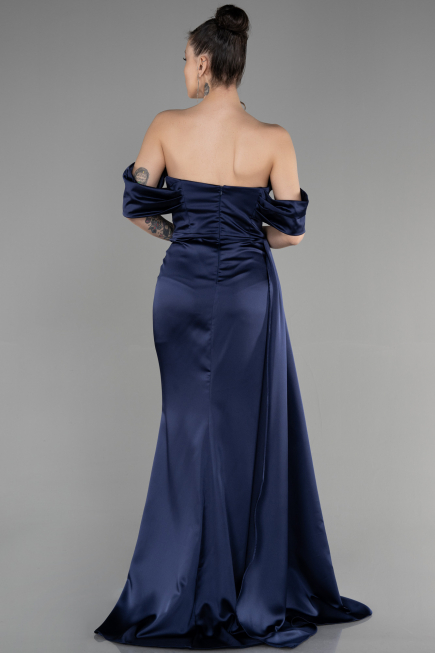 Abschlusskleid Lang Satin Marineblau ABU3514