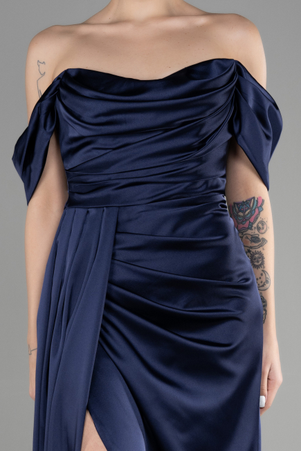 Abschlusskleid Lang Satin Marineblau ABU3514