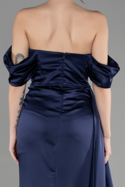 Abschlusskleid Lang Satin Marineblau ABU3514