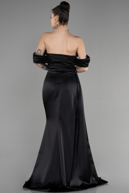 Abschlusskleid Lang Satin Schwarz ABU3514