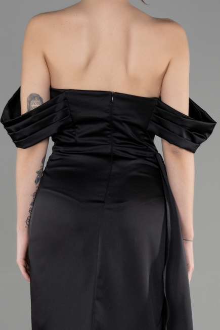 Abschlusskleid Lang Satin Schwarz ABU3514