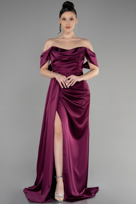 Abschlusskleid Lang Satin Kirschrot ABU3514