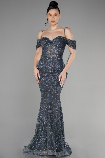 Abendkleid im Meerjungfrau-Stil Lang Anthrazit ABU3527
