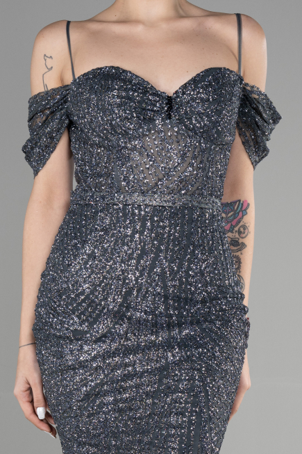 Abendkleid im Meerjungfrau-Stil Lang Anthrazit ABU3527